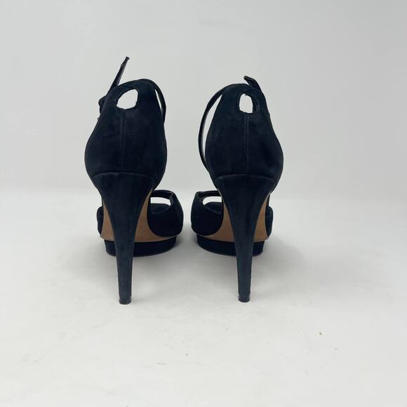 Rebecca Minkoff Ivy Black Suede Peep Toe Heels - Picture 3 of 8